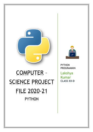 computer science project file class 12 cbse | pdf |... Sample for class 12 computer science_2024-25 | PDF
