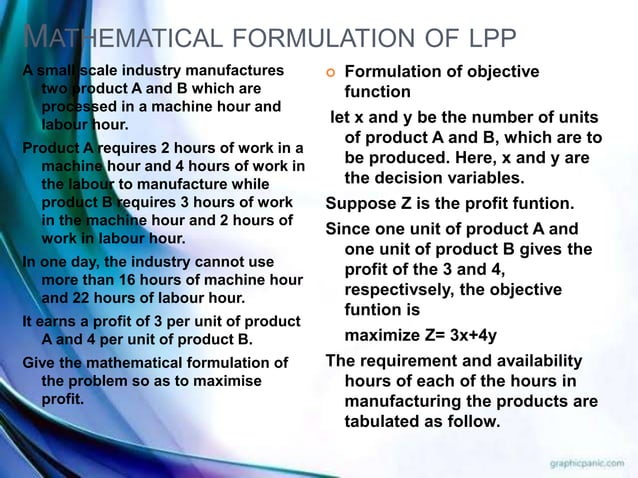 Mathematical formulation of lpp- properties and example | PPTX