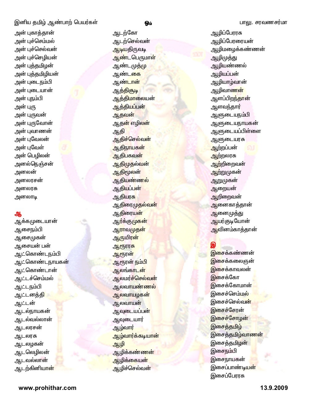 Tamil Male Baby Names