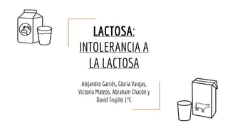LACTOSA:
INTOLERANCIA A
LA LACTOSA
Alejandro Garcés, Gloria Vargas,
Victoria Mateos, Abraham Chacón y
David Trujillo 1ºC
 