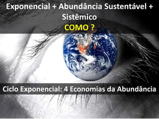 Ciclo Exponencial: 4 Economias da Abundância
Exponencial + Abundância Sustentável +
Sistêmico
COMO ?
 