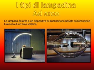 La lampada ad arco è un dispositivo di illuminazione basato sull'emissione 
luminosa di un arco voltaico. 
 