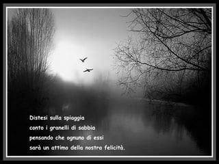 Distesi sulla spiaggia conto i granelli di sabbia pensando che ognuno di essi sarà un attimo della nostra felicità. 