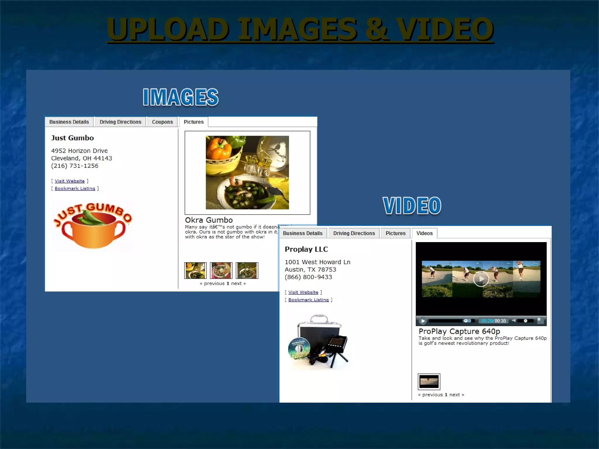UPLOAD IMAGES & VIDEO 