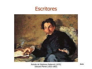 Escritores




Retrato de Stéphane Mallarmé (1876)   Barés

    Edouard Manet (1832-1883)
 