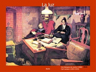 La luz




          Con lámpara de noche (1908) Barés
  Barés   Carl Larsson (1853-1919)
 