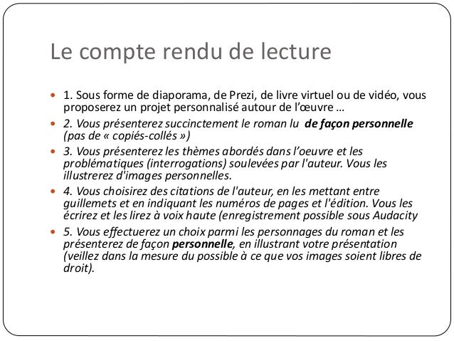 Compte-rendu de lecture 5ème Français