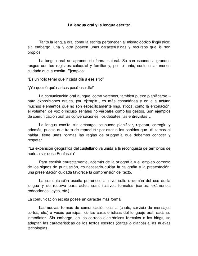 La lengua oral y la lengua escrita