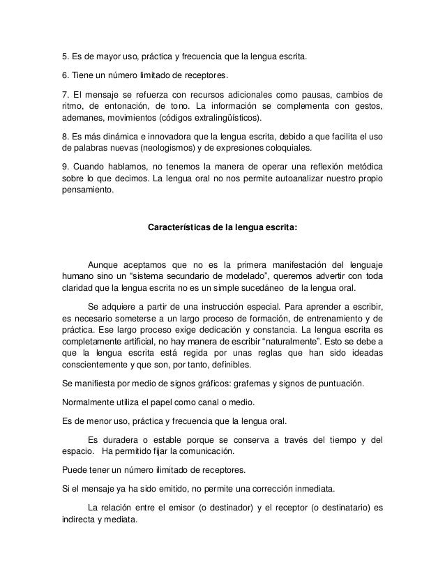 La Lengua Oral y la Lengua Escrita