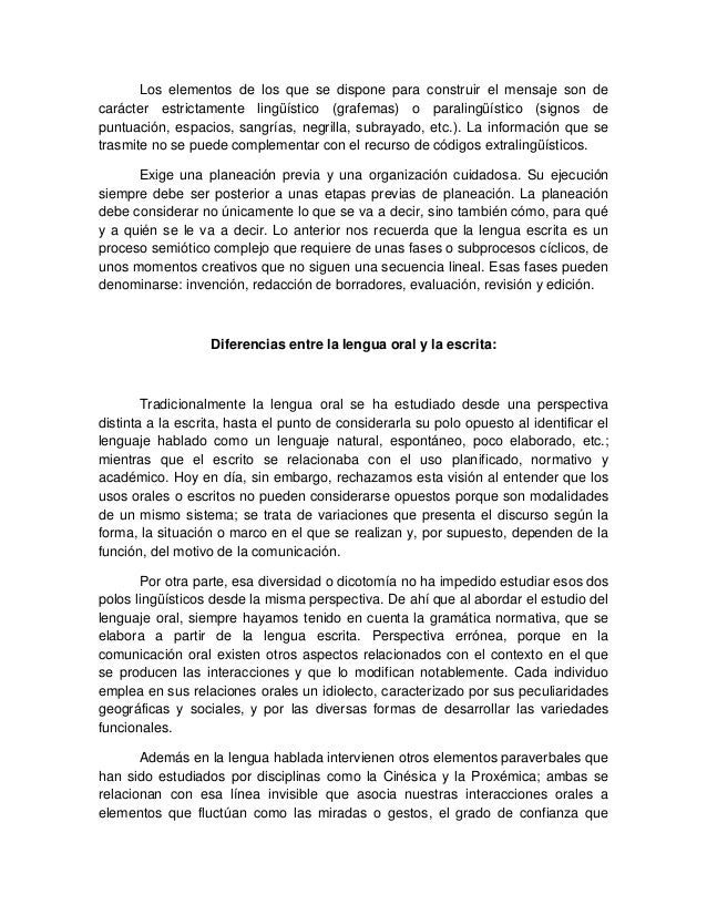 La Lengua Oral y la Lengua Escrita