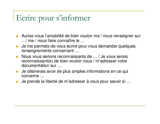 exemple de lettre pour s'informer