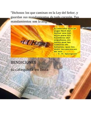 "Dichosos los que caminan en la Ley del Señor, y
guardan sus mandamientos de todo corazón. Tus
mandamientos son la alegría"
BENDICIONES
tu catequista en linea
 