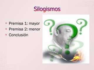 



Premisa 1: mayor
Premisa 2: menor
Conclusión

 