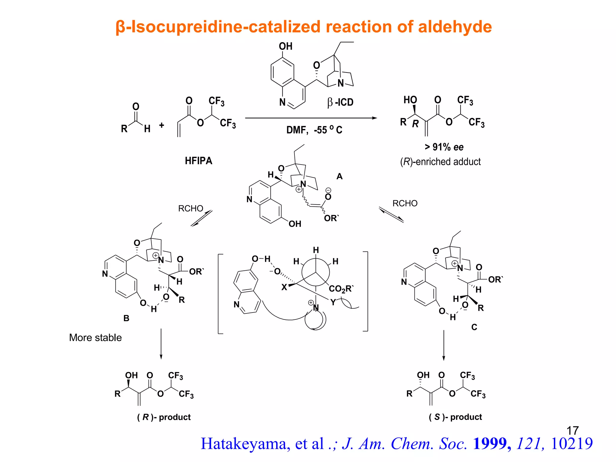 β -Isocupreidine-catalized reaction of aldehyde More stable Hatakeyama, et al  .; J. Am. Chem. Soc.  1999,  121,  10219 
