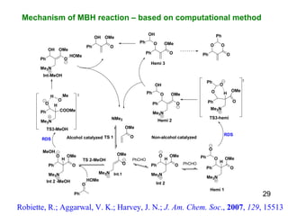 Robiette, R.; Aggarwal, V. K.; Harvey, J. N.;  J. Am. Chem. Soc .,  2007 ,  129 , 15513 Mechanism of MBH reaction – based on computational method 29 PhCHO PhCHO Int.1 