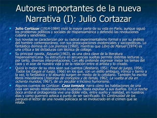 Autores importantes de la nueva Narrativa (I): Julio Cortazar <ul><li>Julio Cortázar :(1914-1984) vivió la mayor parte de ...