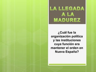 ¿Cuál fue la
organización política
 y las instituciones
  cuya función era
mantener el orden en
  Nueva España?
 