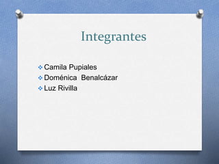 Integrantes
Camila Pupiales
Doménica Benalcázar
Luz Rivilla