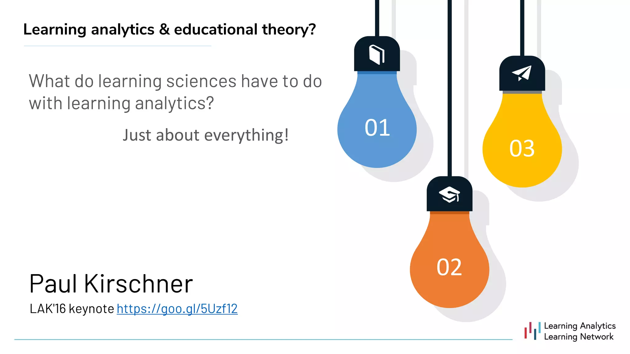 01
02
03
Just about everything!
Learning analytics & educational theory?
 