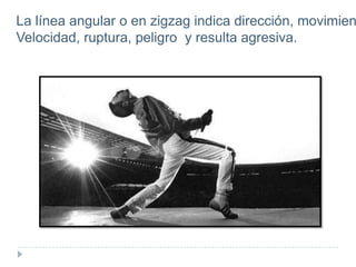 La línea angular o en zigzag indica dirección, movimien
Velocidad, ruptura, peligro y resulta agresiva.

 