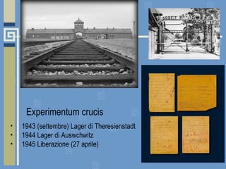 1943 (settembre) Lager di Theresienstadt 1944 Lager di Auswchwitz 1945 Liberazione (27 aprile) Experimentum crucis 