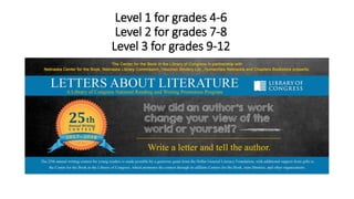 Level 1 for grades 4-6
Level 2 for grades 7-8
Level 3 for grades 9-12
 