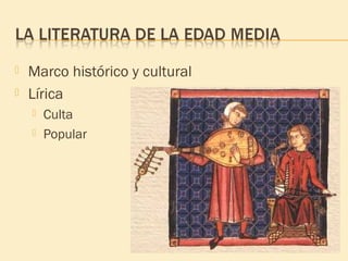 


Marco histórico y cultural
Lírica



Culta
Popular

 