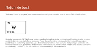 Proiect disciplina chimie Wolfram - Element Chimic | PPTX