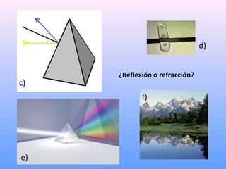 d)

c)

¿Reflexión o refracción?

f)

e)

 