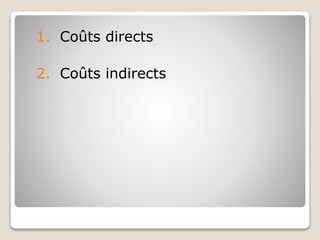 1. Coûts directs
2. Coûts indirects
 