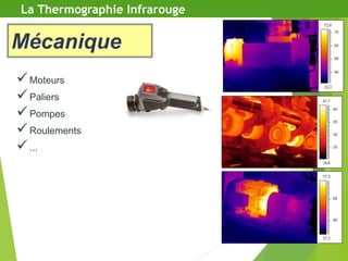 35
La Thermographie Infrarouge
Moteurs
Paliers
Pompes
Roulements
...
Mécanique
 