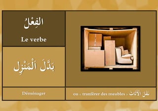 ‫ْل‬ ِ
    ُ ‫الفع‬
   Le verbe



 ِ َ ‫َّ ل‬
‫بَد َُ اَلْم ْنزل‬
   Déménager        ou « tranférer des meubles » َُ ََ ْ
                                                 ‫اْلثاث‬    ‫َل‬
                                                           ُ ‫نَق‬
                                                           َ
 
