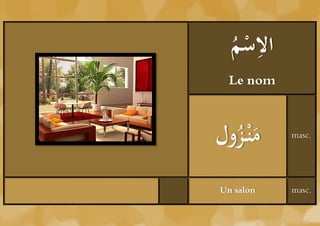‫ْم‬ ِ
  ُ ‫الس‬
  Le nom



‫م ْن زول‬
       َ   masc.




Un salon   masc.
 