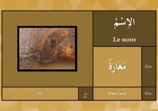 ‫ْم‬ ِ
             ُ ‫الس‬
             Le nom



           ‫َ َة‬
           ُ‫مغَار‬     fém.




‫ااا؟‬   ‫ج‬   Une cave   fém.
 