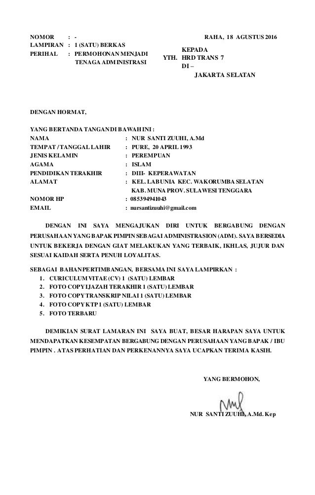 Surat Lamaran Kerja Ke Trans 7