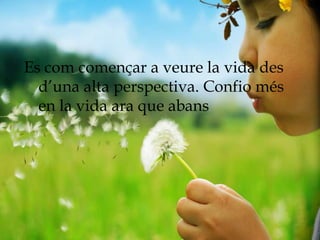 Es com començar a veure la vida des
  d’una alta perspectiva. Confio més
  en la vida ara que abans
 