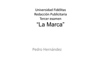 Universidad Fidélitas
Redacción Publicitaria
   Tercer examen
  “La Marca”



Pedro Hernández
 