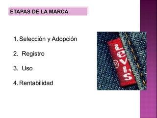 ETAPAS DE LA MARCA
1.Selección y Adopción
2. Registro
3. Uso
4.Rentabilidad
 