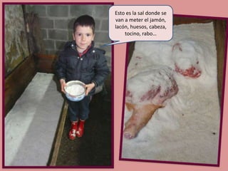 Esto es la sal donde se
van a meter el jamón,
lacón, huesos, cabeza,
tocino, rabo…

 