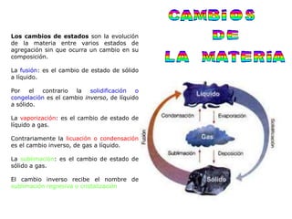 Liquidos: En un líquido, las fuerzas intermoleculares son lo bastante intensas como para impedir que las partículas que forman el líquido se separen, pero no tienen el suficiente fuerza para mantenerlas fijas. Por eso, aunque los líquidos tienen un volumen constante, su forma no es fija, se adaptan al recipiente en el que están ubicados. 