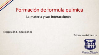 Formación de formula química
La materia y sus interacciones
Progresión 6: Reacciones
Primer cuatrimestre
 