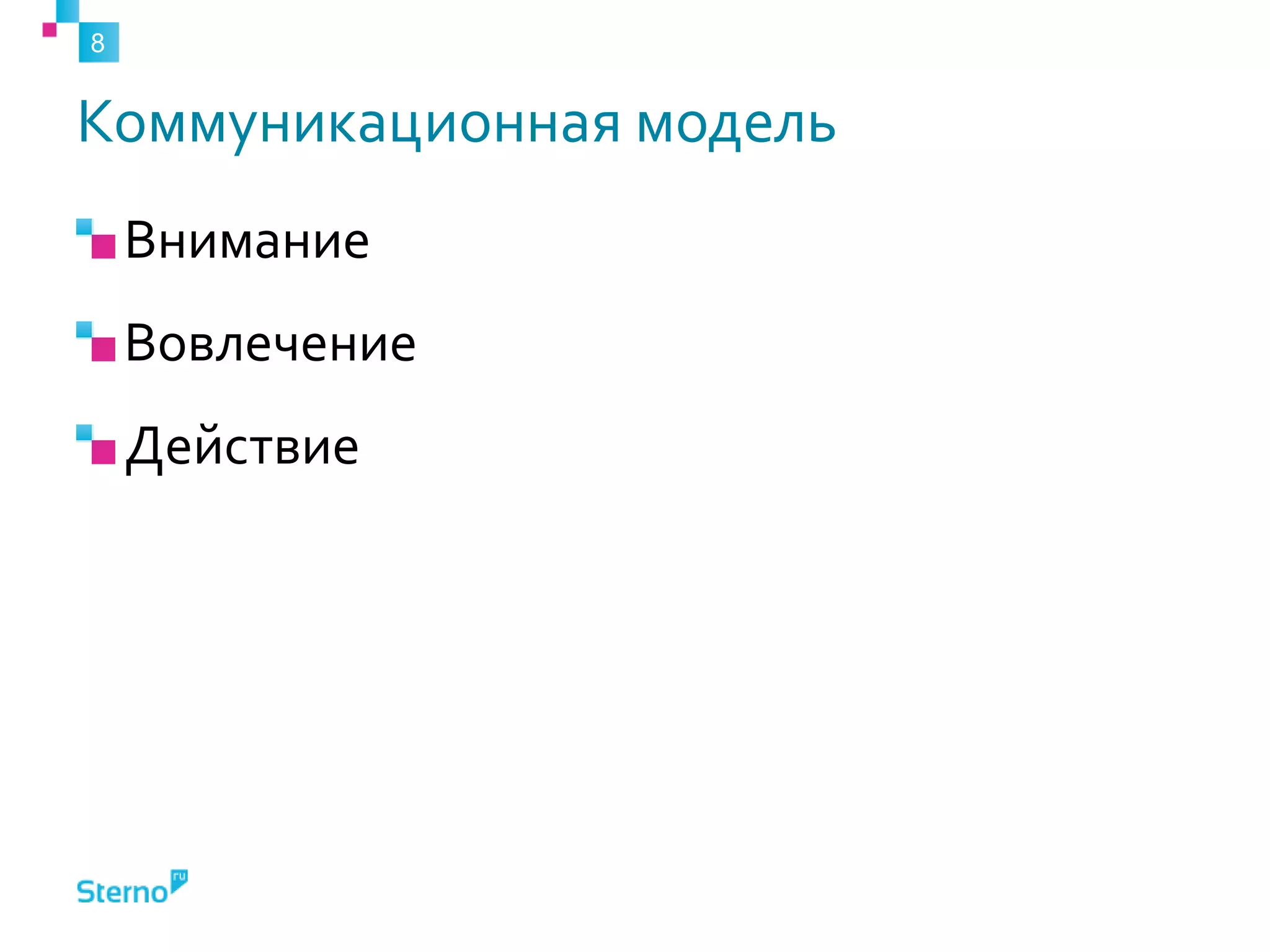 Коммуникационная модельВниманиеВовлечениеДействие8