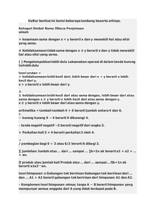 Simbol Matematika Dasar