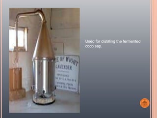 Used for distilling the fermented
coco sap.
 