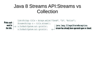 Java 8 Streams API:Streams vs
Collection
 