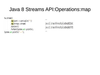 Java 8 Streams API:Operations:map
 