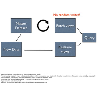 Master
Dataset
R/W
databases
Stream
processor
Does not avoid any of the complexities of massive distributed r/w databases
 