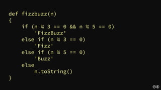The default action is executed only if some
previous actions were not executed.
We ask if we can accomplish this without
having to check the conditions for the previous
actions twice; in other words, if we can make
the control flow follow the information flow
without loosing modularity.
Maciej Piróg
“FizzBuzz in Haskell by Embedding a Domain-Specific Language”
 