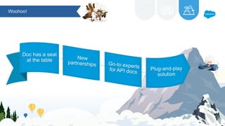 Plug-and-play
solution
Doc has a seat
at the table
Go-to experts
for API docs
New
partnerships
Woohoo!
 