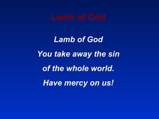 Lamb of God Lamb of God You take away the sin of the whole world. Have mercy on us! 
